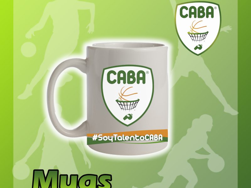 Mug de cerámica blanco con el escudo de CABA y la leyenda #SoyTalentoCABA